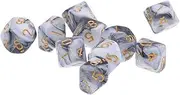 Dickly Set of 10 Durable D10 Polyhedral Dice for Fun Table Games - White and Grey