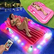 Light Up Inflatable Tanning Pool Lounger Float for Adults, Remote 8 Mode Battery Operated 70" x 47" Large Inflatable Pool Raft Floatie with Backrest Kids Adults Water Filled Bed Pool Party Toy