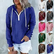 Women's Pullover Hoodie Sweatshirt Plain Streetwear Casual Comfy Long Sleeve Hooded Regular Tops Street Holiday Going out Print Quarter Zip Black White Blue Fa