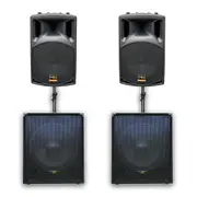 E-Lektron Quad Q305 2800W Pro Audio Set with 2X12" inch Active Speakers 2X15" Subwoofer and Stand for Event DJ Party Disco Night