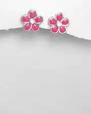 Pink Flower Enamel 925 Sterling Silver Children's Earrings