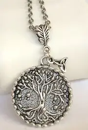 Silver Tree of Life Necklace Celtic Trinity Knot Irish 24" X-Long Plated