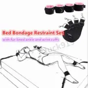 A++Bed Bondage Restraint Set Sex Fur-Lined Ankle Wrist Cuffs Bed BDSM Adult Toys