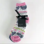 Free Press NWT 2 Pair Fuzzy Gray Micro Bow Wow Fairilse Socks OS