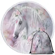 My Sweet Valentine Pinkish Hearts Roses Unicorn Round Beach Towel