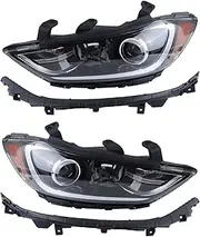 4pc Halogen Headlights Head Lamps Assembly Mounting Brackets Compatible with 2017 2018 Hyundai Elantra Driver and Passenger Side, Replace# 92101F3000 92102F3000 86553F2000 86553F3000