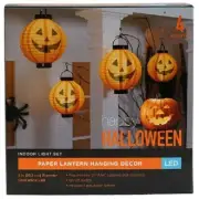 Pumpkin Lantern Hanging LED Paper Light Set Indoor 8” Dia Set of 4 Battery Op