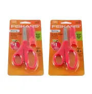 FISKARS SCISSORS 5" Blunt Tip Kids Safety Blades with Sheath Eraser RED 2pk