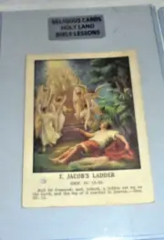 Vintage Bible Study Lesson Color Card Christian JACOBS Ladder Story Scripture AO