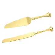 Cake Cutting Set for Wedding, Cake Knife and Server Set for Gift(Golden）