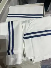 Mark & Graham duvet Twin 2 pillowcases 1 standard sham white blue stripes New