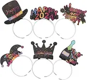 Gogogmee 6pcs New Year Party Headwear New Year Photo Booth Props Hair Hoops New Year Party Hair Accessory New Year Eve Hair Hoop New Years Eve Headband New Year Party Hair Decor Paper