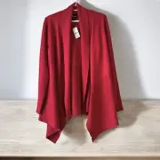Simply Emma Red Open Cardigan Womens Ribbed Sweater Sz 1X Festive Holidays Cozy