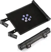 ROSELLE 2 in 1 Leather Dice Mat Dice Tray for DND Dice, Scroll Dice Tray and Rolling Mat with Zipper Holder, Compatible with DND D&D Dungeons & Dragons Game(Black，Only Mat)