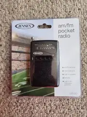 Jensen TINY Black AM FM Radio with Belt Clip and Speaker and Earphone Jack