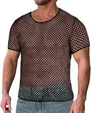 [ZNVGIRL] Men's Mesh Fishnet Top Long Sleeve Sheer See Through T Shirt Fitted Muscle Blouse Clubwear