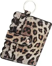 [NIYANGLE] Leopard Print PU Leather Card Holder for Women Compact Credit Card Wallet with Button Closure Stylish Minimalist Design for Cash Present Idea