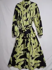 Pasduchas Black Palm Garland Shirt Midi Dress Size 12 NWT RRP$390 (4310)