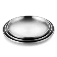 在飛比找ETMall東森購物網優惠-家用雙層隔熱304不銹鋼盤子圓盤平底餐盤菜碟子平盤燒烤