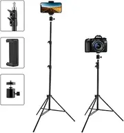 Phone Tripod Tall, Extend to 82 Inch Tripod with Cell Phone Holder, Tall Tripod for Cell Phones, Lightweight DSLRs, Digital Cameras and Action Cameras for Taking Photos and YouTube Videos (82")