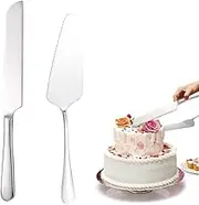 Dolemay Premium Cake Knife and Server Set,Wedding Cake Cutting Set,Stainless Steel Cake Server Spatula Set,Elegant Cake Bread Pizza & Pie Serving Set for Birthday,Wedding,Parties and Events-Silver
