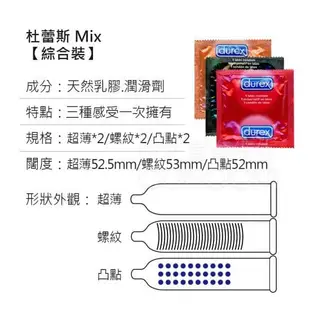 Durex 杜蕾斯 綜合裝 保險套 避孕套 衛生套-6入裝 (超薄x2/螺紋x2/凸點x2)【1010SHOP】