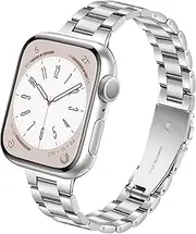 [Mazuboho] Metal Bands for Apple Watch Band 42mm(Series 10) 41mm 40mm 38mm, Slim Luxury Stainless Stee iWatch Band for Apple Watch Strap Series 10 9 8 7 6 5 4 3 2 1 SE - Silver, 38/40/41/42mm(Series 10)