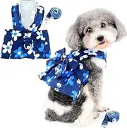 Zunea No Pull Dog Harness Dress for Small Dogs Girl Puppy Mesh Vest Harnesses and Leash Set with D Ring Cute Flowers Bow Knot Princess Dresses for Female Pet Dogs Cat Chihuahua Blue M