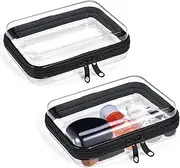 2 Pack Zippered Hard Pouch, Clear Plastic Storage Box Containers Small Toiletry Bag, Clear Hard Shell Zipper Case for Small Items, Cosmetics, Toys, Building Blocks, Puzzles, Stationery Accessories