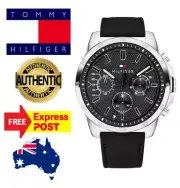 NEW TOMMY HILFIGER "ICONIC" TH1791563 SILVER/BLACK/LEATHER CHRONO MENS WATCH