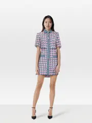 Houndstooth Pattern Mini Length Dress