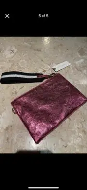 Anthropologie Leather Wristlet Pink Sparkly Zipper Wallet/ Cosmetics Bag