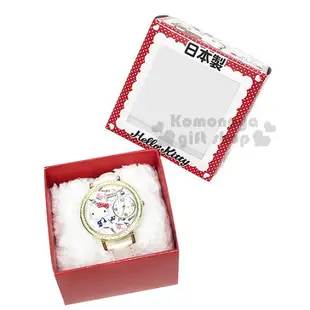 小禮堂 Hello Kitty 日製皮革手錶《白.側坐.點點》腕錶.淑女錶.精緻盒裝