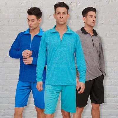 Mens Zip-up Top & Shorts Co-Ord Set Cotton Summer Full Sleeve Loungewear