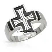 Highly Polished Men CROSS Ring Stainless Steel Black Enamel Size 9 GIFT BOX