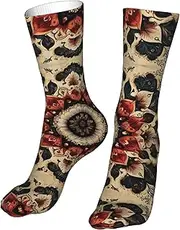 [CSIVKEJ] Crew Socks Comfort Casual Athletic Multi Design Socks For Women Men, Black 15, One Size, Black 15, One size