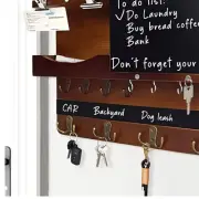 16 Hook Rustic Pine Wood Key and Mail Holder with Chalkboard & Storage Basket