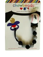 Chewbeads Baby Pacifier Clip Silicone Safe White Sox Baseball. It's no teether