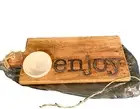 Mud Pie wooden tray with Ramekin Enjoy carved on tray Charcuterie Appetizers