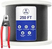 CKE 250FT 1/8" Black Stainless Steel Cable for Railing, T316 Stainless Steel Marine Grade Wire Rope for Deck Cable Railing Kit, 1850lbs Breaking Strength 7x7 Strand Aircraft Cable DIY Balustrade BCW6