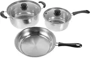 FUNNETOYU 1 Set Stainless Steel Cookware Cookware Collection with Soup Pot Small Pot Frying Pan and Easy to Clean Kitchen Essentials for Everyday Cooking