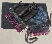 Western Headstall - Reins - Metallic Fringe Breastcollar-Crystals Saddle Blanket