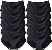 [HEJIGOOD] 10 Pcs Women's Mid Waist Panties Classic Hipster Ice Silk Panties Sort Stretch Cool Ladies Underwear M-XXL
