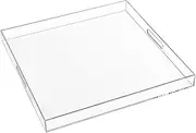 24×24 Inches Clear Acrylic Serving Tray with Handles Extra Large Ottoman Tray Decorative Trays Spill-Proof Coffee Table Space Saver Oversize Counter top Organizer Platter with Safe Edge