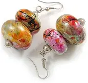 [Avalaya] 55mm Long/Colour Fusion Double Bead Wooden Chunky Drop Earrings (Multicoloured), One Size, Wood
