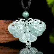 Natural Grade A Jade Jadeite Jade Women Blue Water Carved Butterfly Pendant