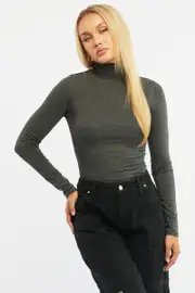 Grey Turtleneck Top Long Sleeve - Size 16XL, Women's T-shirt