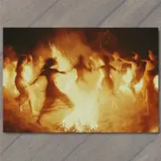 POSTCARD Women Fire Dance Spinning Flames Magical Night Scene Girls Dress Fun