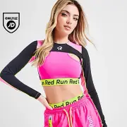 Red Run Activewear Twin Flame Cutout Long Sleeve Crop Top