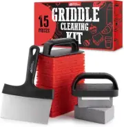 15-Piece Griddle Cleaning Kit, 10 Scouring Pads, 2 Grill Stone 15 Piece